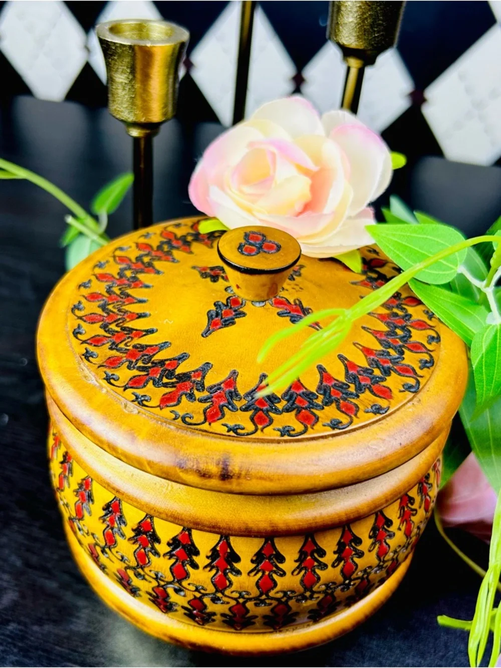 Romanian Wooden Box Hand Carved Poiana Brasov Folk Art Lidded Container Etched
